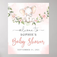 Blush Baby Elephant Girl Baby Shower Welcome Sign
