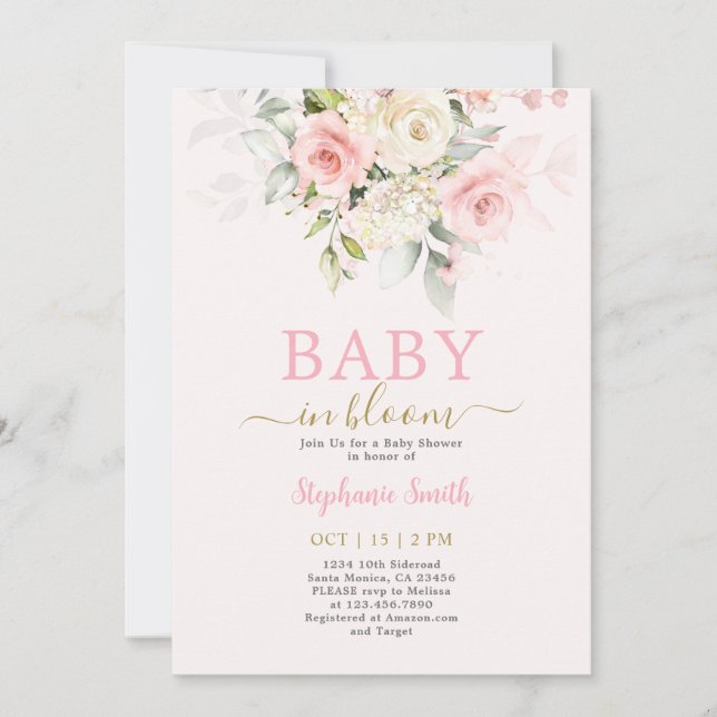 Blush Baby in Bloom Baby Shower Girl Invitation (Front)