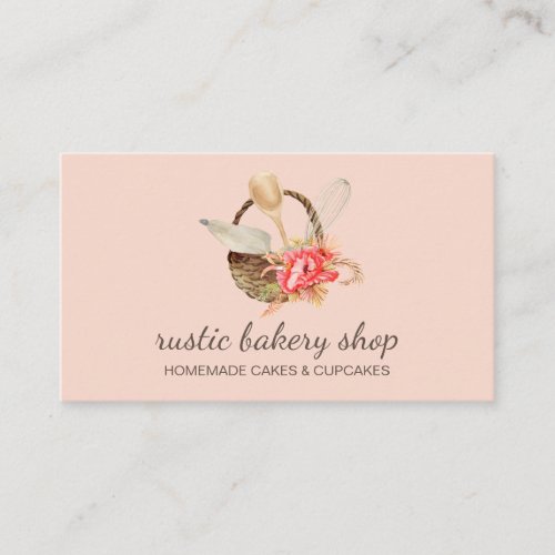 Blush Baby Pink Utensils with Rustic Basket Bakery Business Card