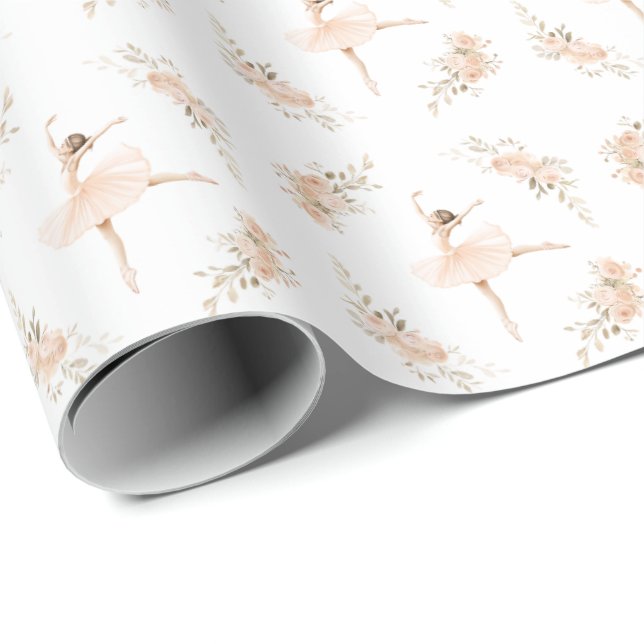 Blush Ballerina Floral Pattern Birthday Gift Wrapping Paper (Roll Corner)