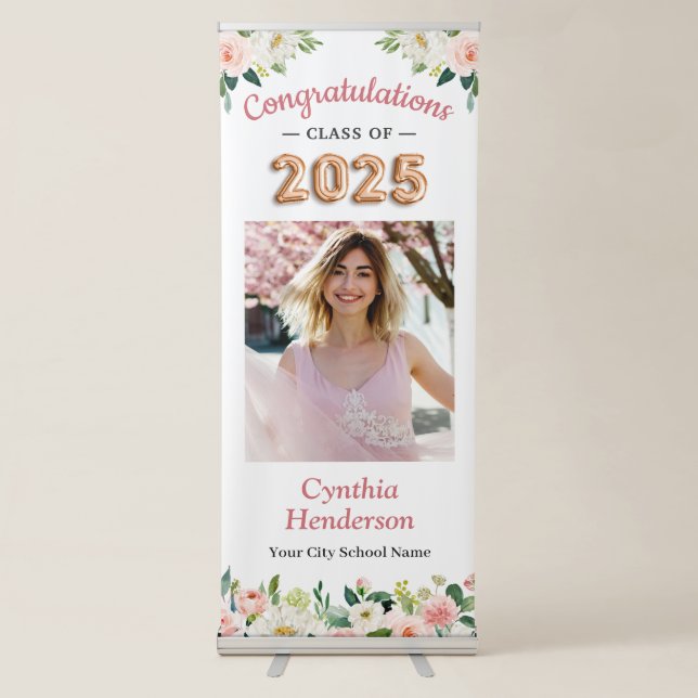 Blush Balloon Font Class of 2025 Graduation Party Retractable Banner (Front)