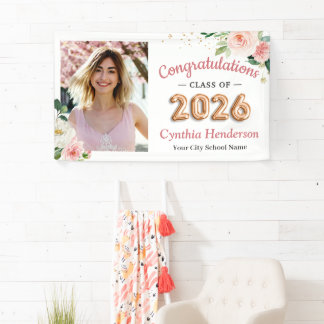 Blush Balloon Font Class of 2026 Graduation Party Banner