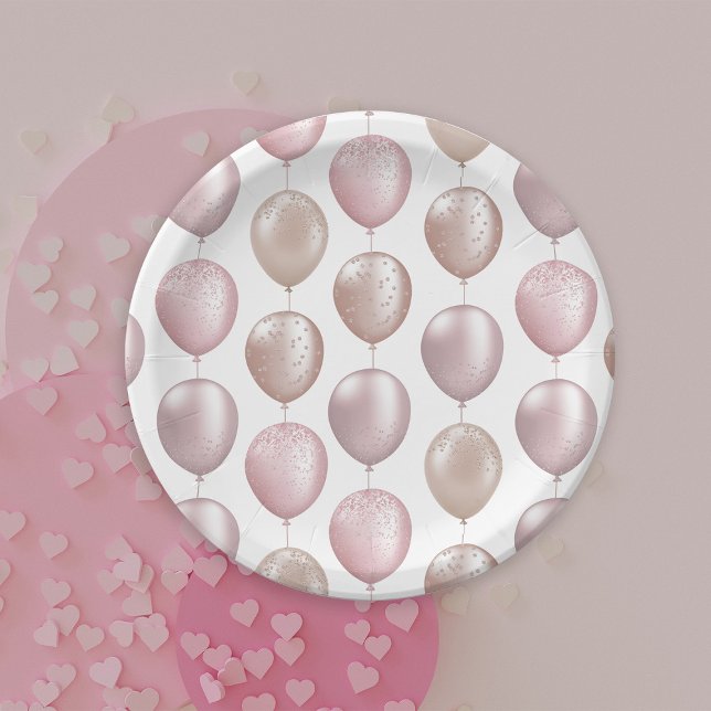 Blush Balloons Birthday Paper Plates (Creator Uploaded)