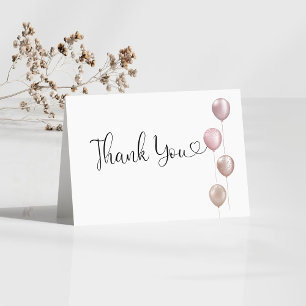 Blush Balloons Girl First Birthday Letterpress Thank You Card