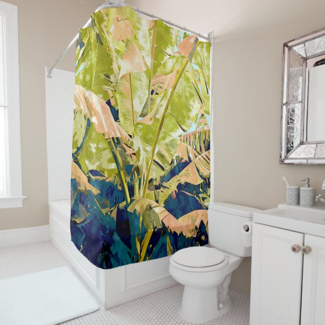 Blush Banana Tree Shower Curtain (In Situ)