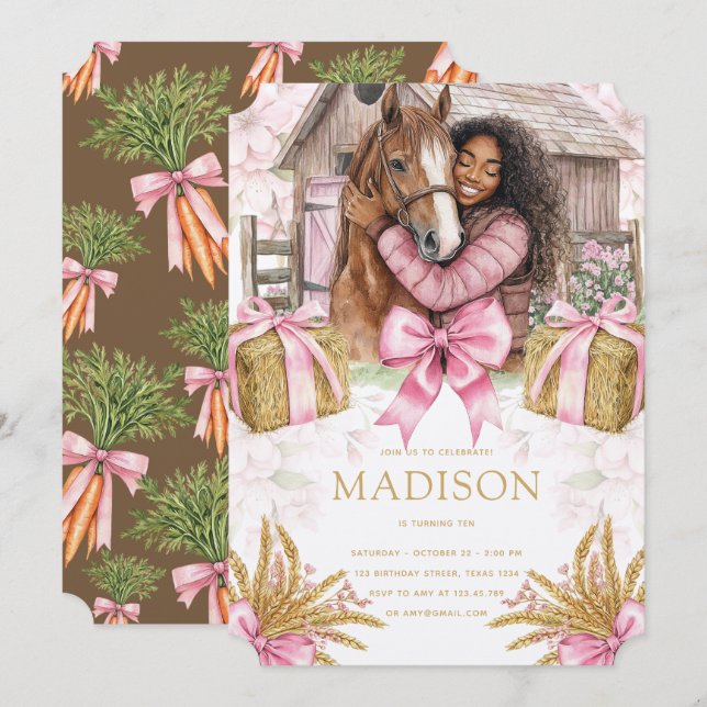 Blush Barn Horse Birthday Black Girl Invitation (Front/Back)
