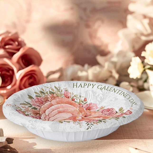 Blush Baroque Rococo Floral Heart Galentine   Paper Bowls (Creator Uploaded)