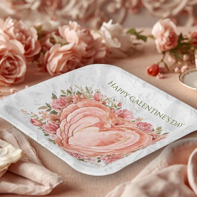 Blush Baroque Rococo Floral Heart Galentine   Paper Plates (Creator Uploaded)