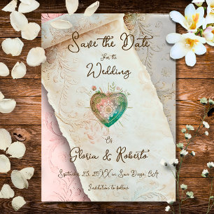 Blush Baroque Scroll and Sacred Heart  Invitation