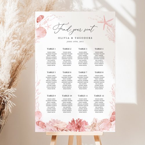 Blush Beach Coastal Wedding Seating Chart Sign