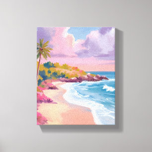 Blush Beach   Pink Ocean Painting Canvas Print