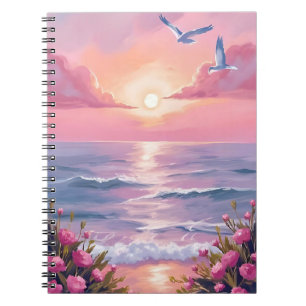 Blush Beach Pink Ocean Sunset Coastal Watercolor Notebook