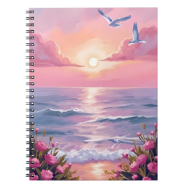 Blush Beach | Pink Ocean Sunset Coastal Watercolor Notebook (Front)