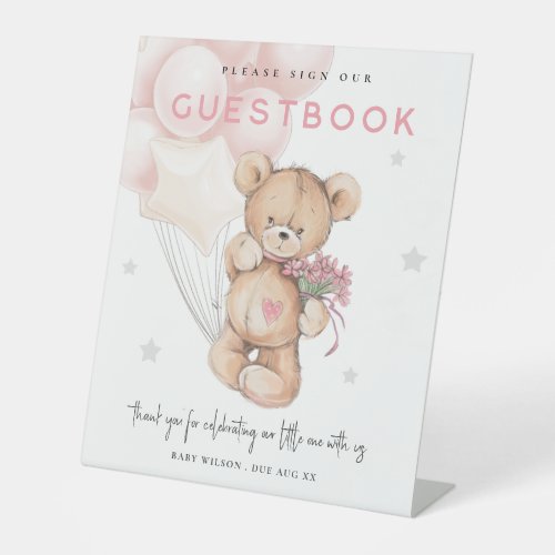Blush Bear Balloon Guestbook Sign Baby Shower