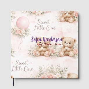 Blush  Bear Soft Water colour floral baby shower Foil Guest Book