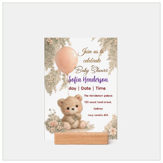 Blush  Bear Soft Water colour floral baby shower Holder