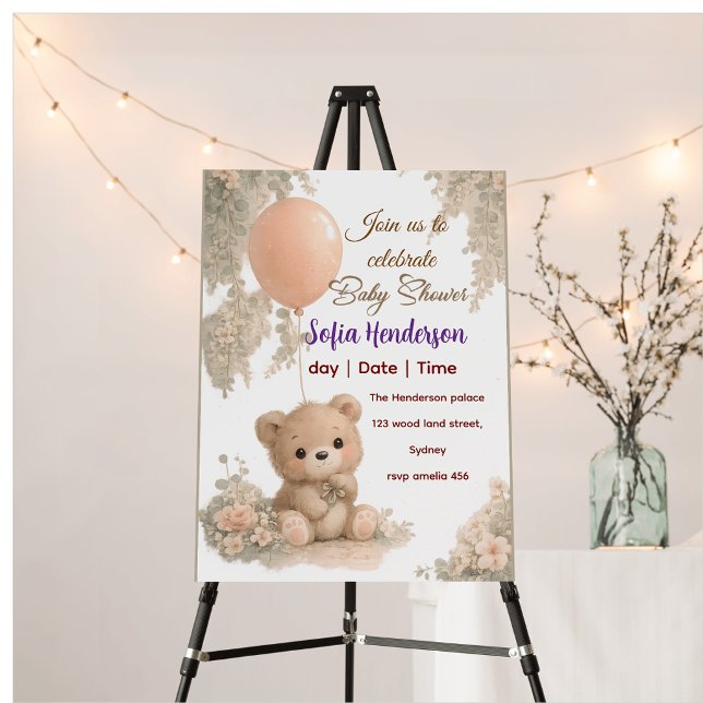 Blush  Bear Soft Water colour floral baby shower Invitation (Creator Uploaded)