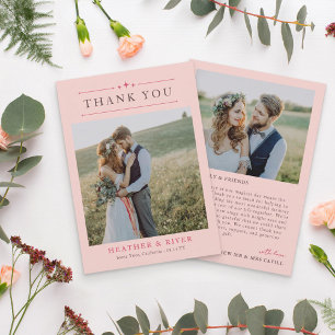 Blush Beautiful Timeless Double Sided Wedding Thank You Card