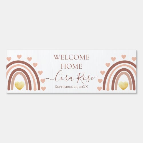 Blush Beige Boho Rainbow Welcome Home Yard Sign