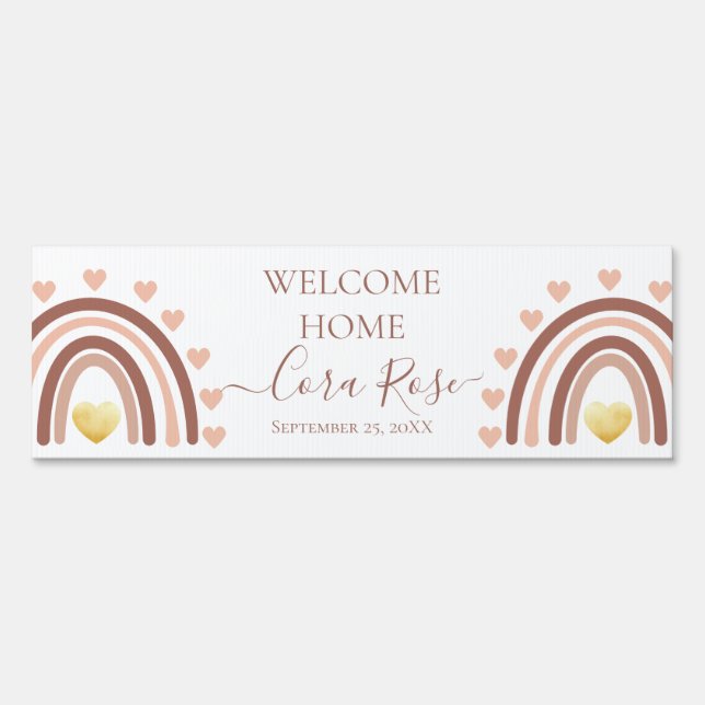 Blush Beige Boho Rainbow Welcome Home Yard Sign (Front)