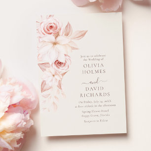 Blush Beige Floral Vertical Wedding Invite