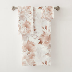 Blush Beige Floral Watercolor Pattern Bath Towel Set