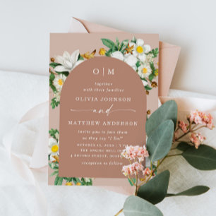 Blush Beige Floral Wedding Muted Clay Arch + QR Invitation