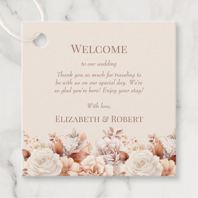 Blush Beige Monogram Wedding Welcome Gift Tag (Front)
