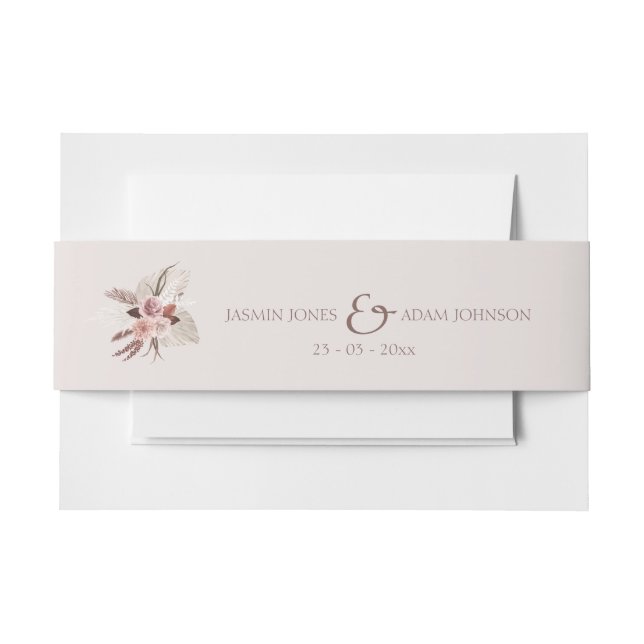 Blush Beige Pampas Boho Wedding Invitation Belly Band (Front Example)