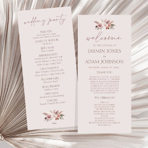 Blush Beige Pampas Floral Boho Wedding Program