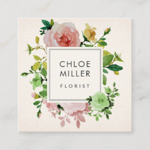 Blush Beige Vintage Floral Square Business Cards