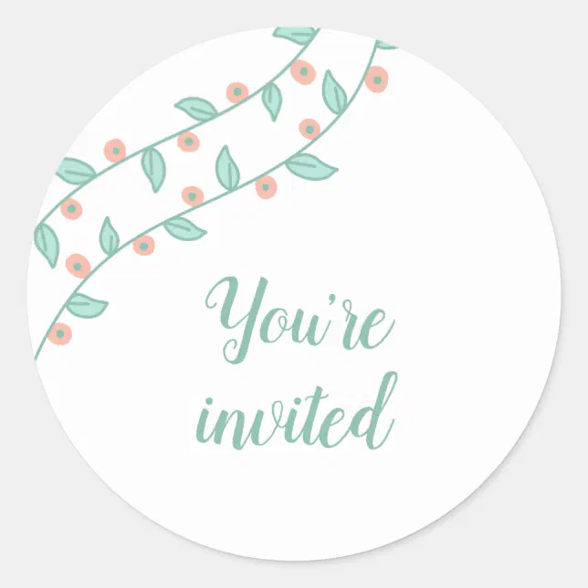 Blush Berry Vine Baby Shower YOU'RE INVITED Classic Round Sticker | Zazzle