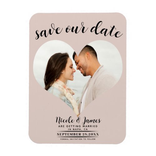 Blush Bisque Heart Photo Wedding Save the Date Magnet