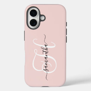Blush Black and White Elegant Monogram iPhone 16 Case