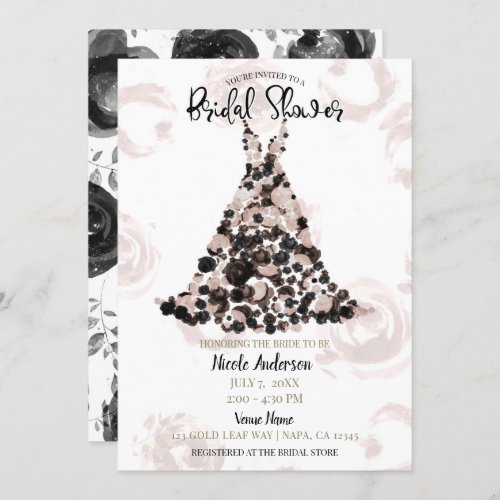 Blush Black Classy Floral Rose Dress Bridal Shower Invitation