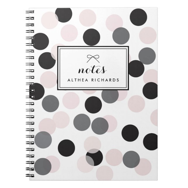 Blush & Black Confetti Dots Pattern Personalized Notebook (Front)