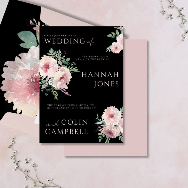 Blush & Black Elegant Floral Watercolor Invitation (Creator Uploaded)