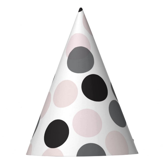 Blush & Black Festive Polka Dots Confetti Party Hat (Front)