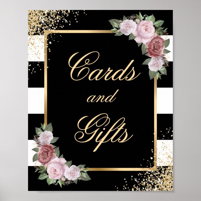 Blush Black Floral Wedding Cards and Gifts Sign (Front)