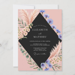 Blush Black Pampas Eucalyptus Wedding Invitation