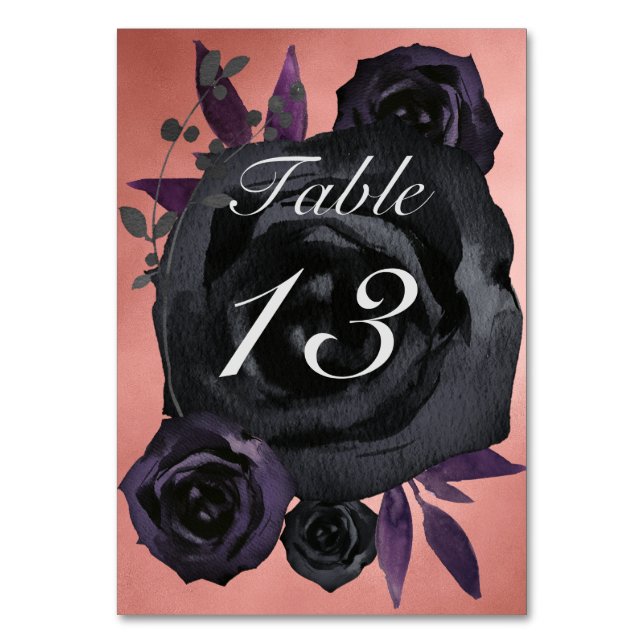 Blush Black Rose Goth Wedding Table Number (Front)