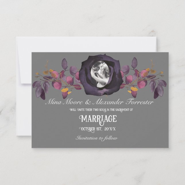 Blush Black Rose Photo Save Our Date Invitation (Back)