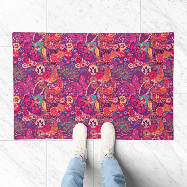 Blush Bloom: Artistic Pink Garden Pattern Doormat (Indoor)