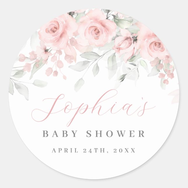 Blush Bloom Baby Shower Classic Round Sticker (Front)