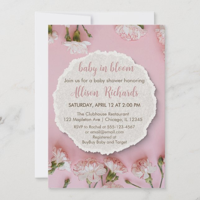 Blush Bloom Baby Shower Invitation | Elegant Pink  (Front)