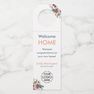 Blush Bloom Closing Day Gray Real Estate Agent Bottle Hanger Tag