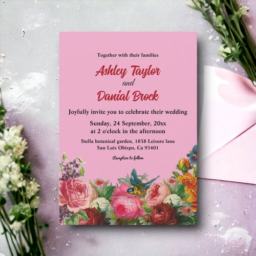 Blush Bloom Colorful Roses Romantic Floral Wedding Invitation