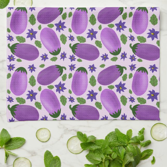 Blush & Bloom Eggplant Collection – Soft Lilac Kitchen Towel (Folded)