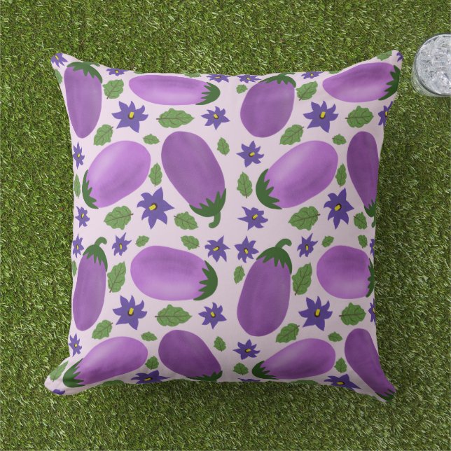 Blush & Bloom Eggplant Collection – Soft Lilac Outdoor Pillow (Grass)
