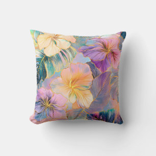Blush Bloom Exotic Leaves Flower Throw Pillow
